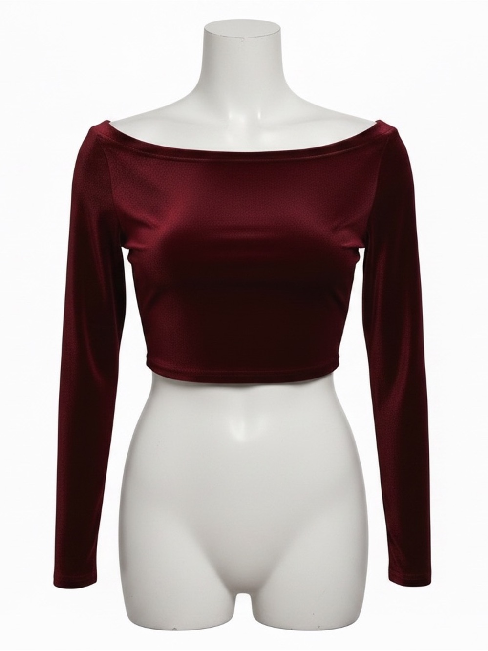 Whimsygoth Velvet Long Sleeve Burgundy Crop Top
